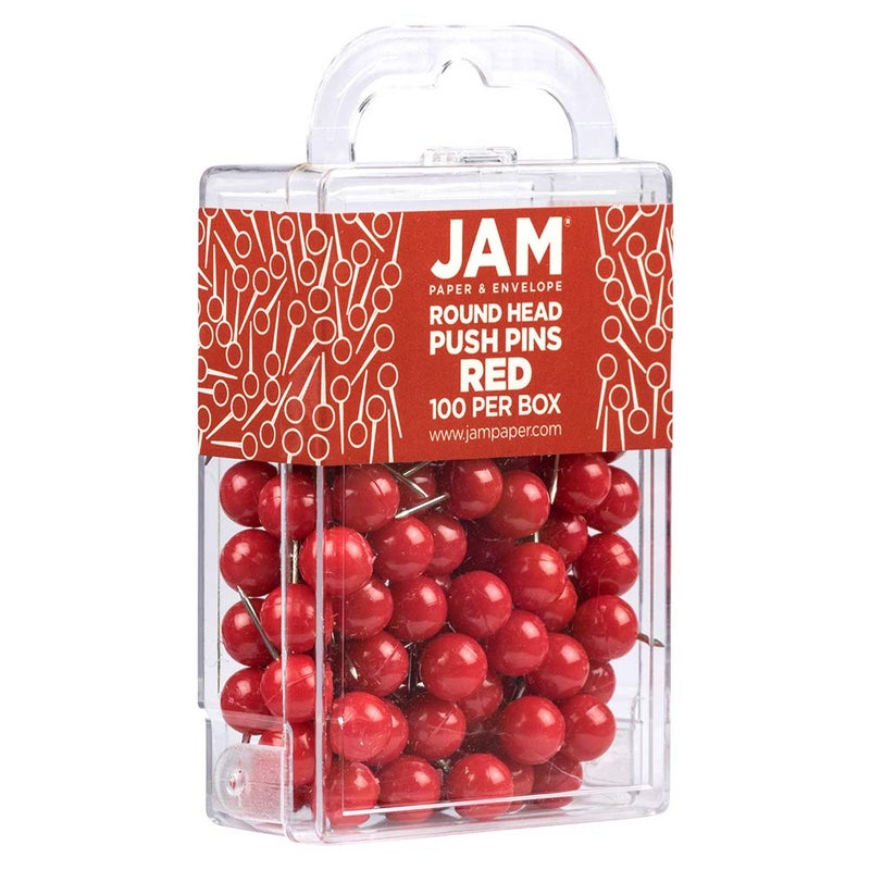 JAM PAPER Colorful Push Pins - Round Head Map Thumb Tacks - Red Pushpins - 100/Pack - Image 2